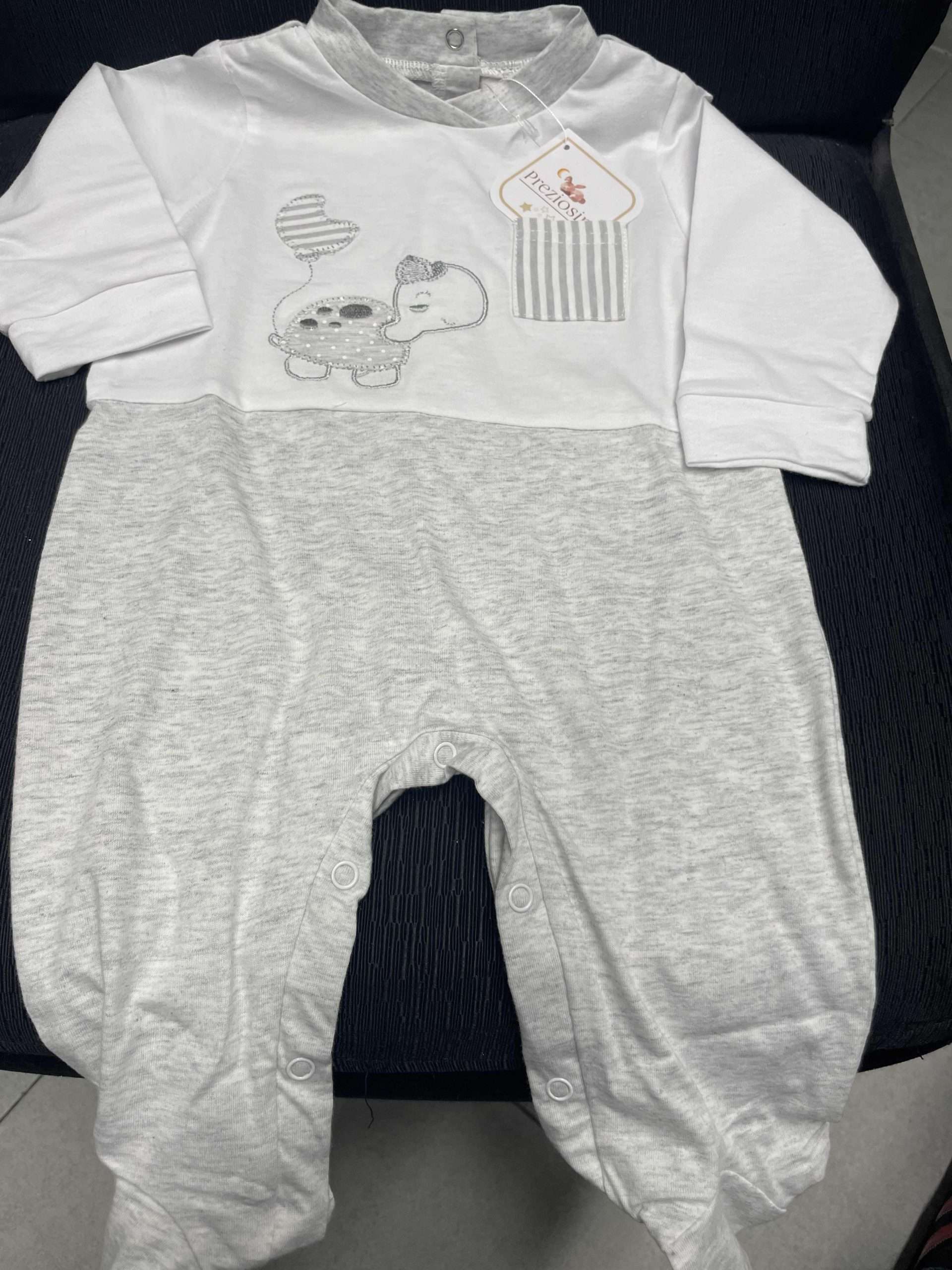 1 Piece Baby Grow Cotton 3/6 Boy Grey