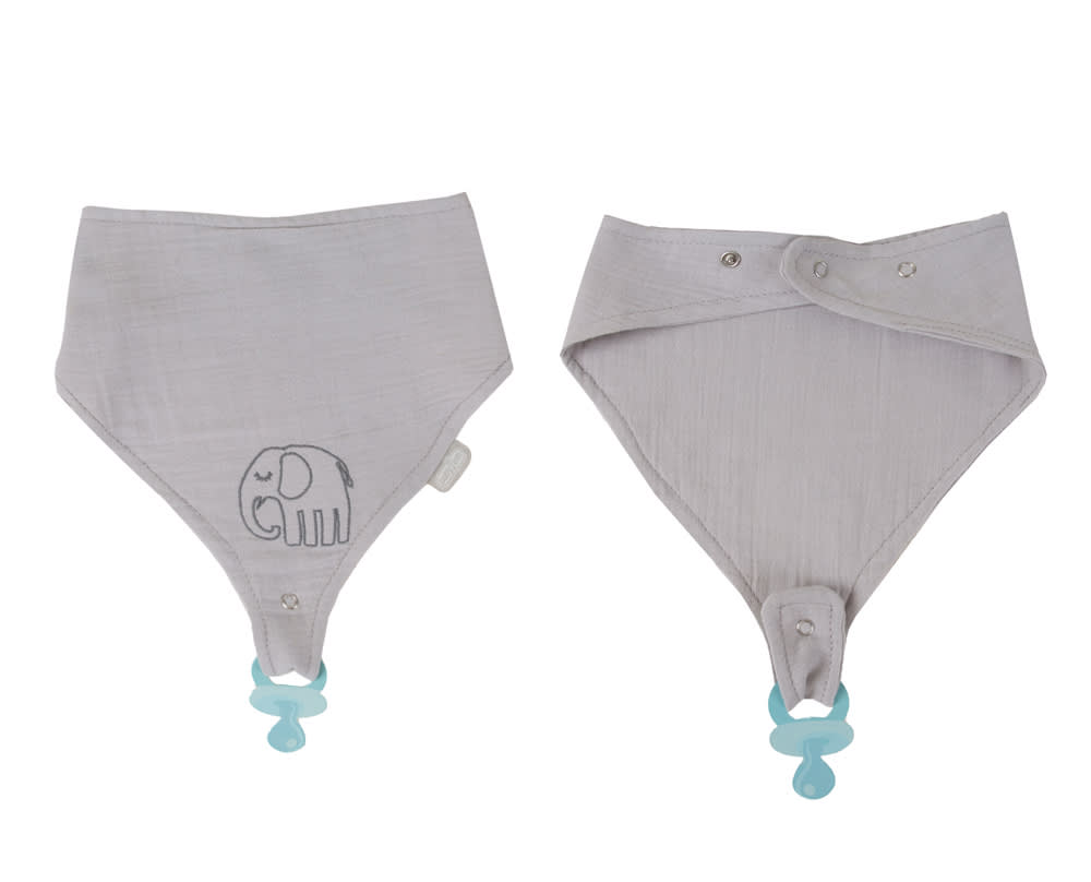 BabyJem muslin Bib w/ Pacifier Hanger – Grey @18%