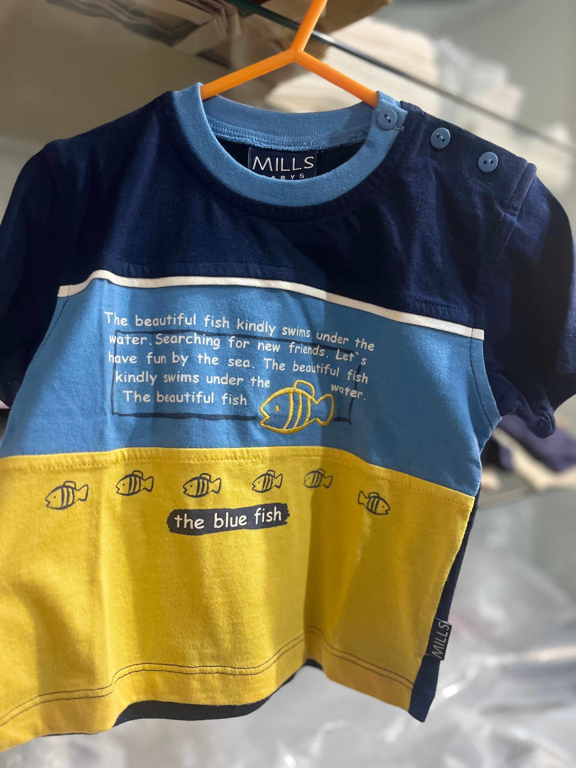 Mills Baby T-Shirt Blue Fish Size 68 -6/9M