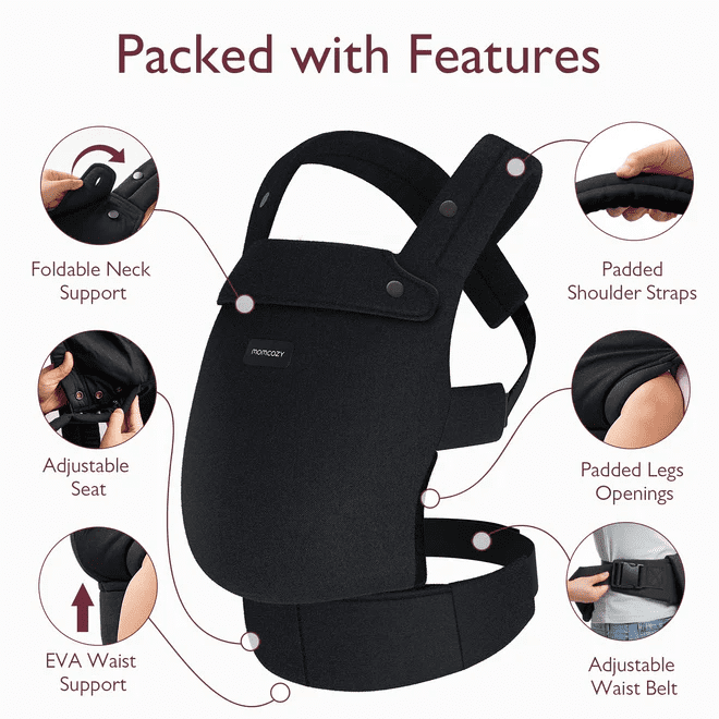 MomCozy PureHug Baby Carrier 3m+ Cotton – Black