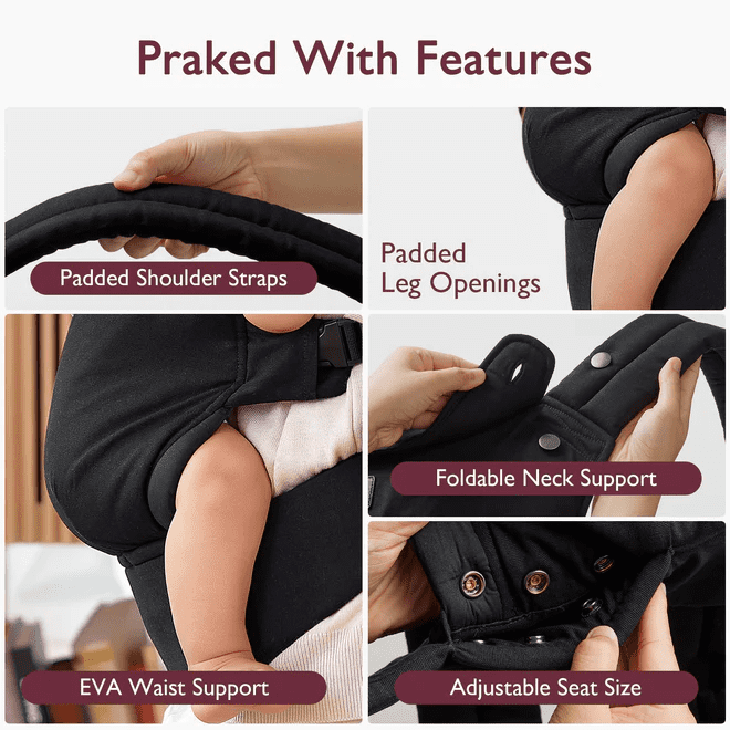MomCozy PureHug Baby Carrier 3m+ Cotton – Black