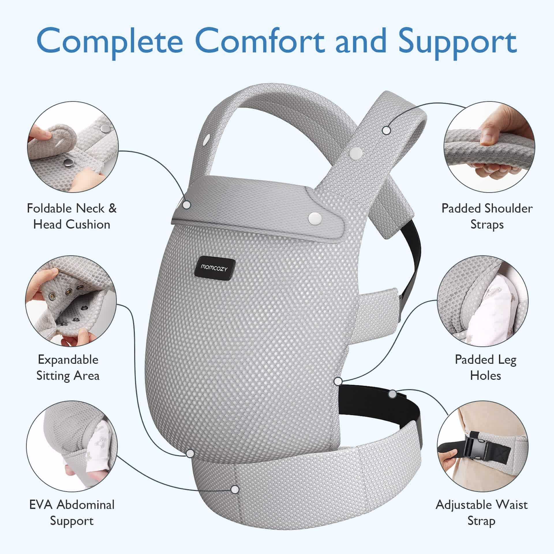 MomCozy Baby Carrier 3m+ Air Mesh – Grey