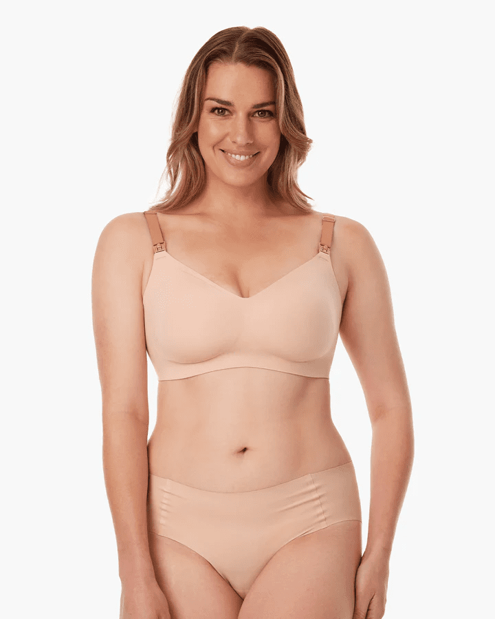 MomCozy Stylish – V Jelly Strip Lift Nursing Bra – Oyster Pink – L