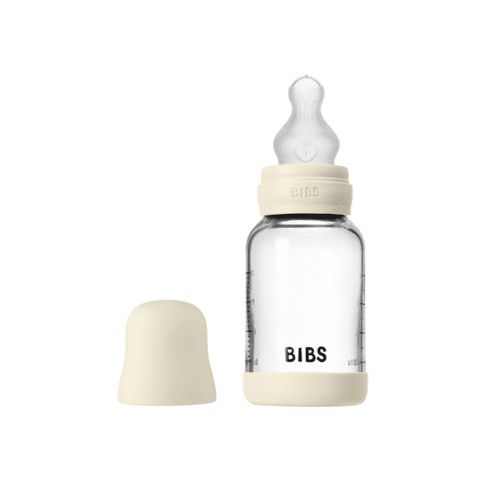 Bibs Glass Baby Bottle Round Silicone 1 Pack 120ml Slow Flow – Ivory